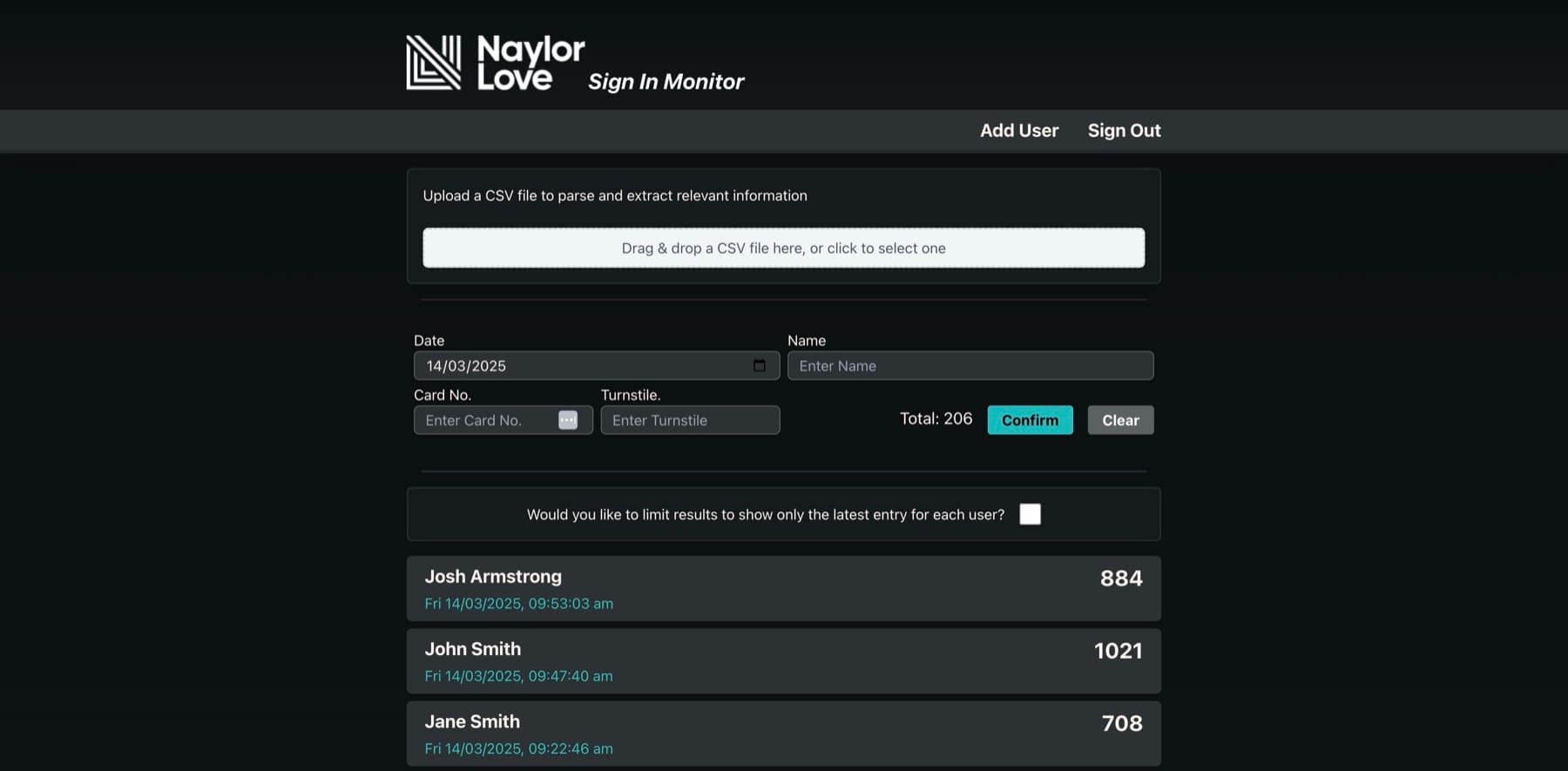 Naylor Love Sign-In Monitor